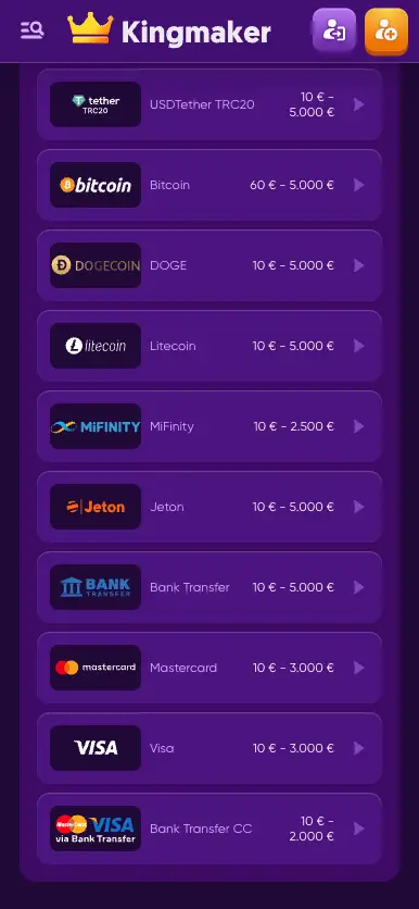 Abhebungen bei Kingmaker Online Casino